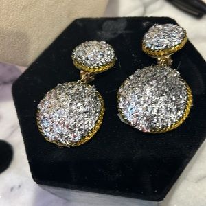 Vintage Sparkly Silver Textured Fabric with Golden Outline Earrings-Boutique
